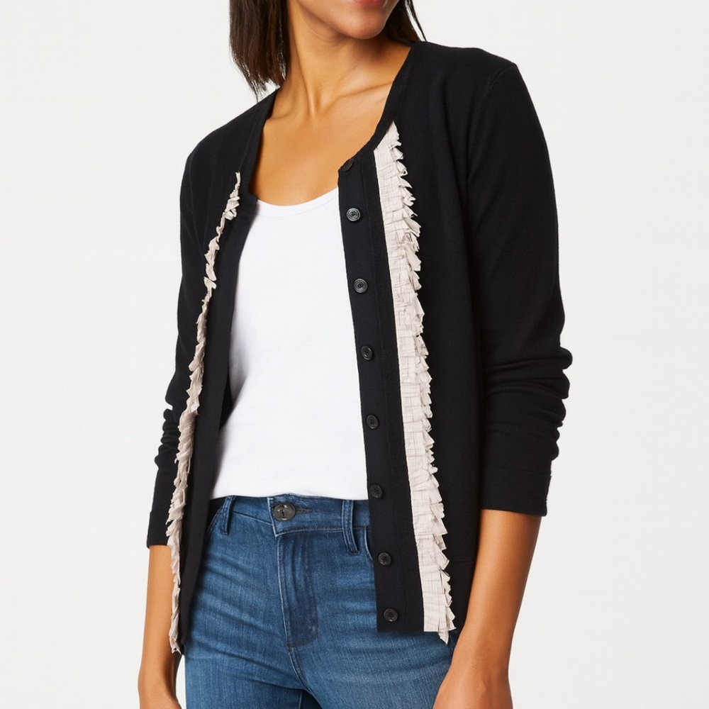 Cabi Black Ruffle Trim Cardigan – Size M